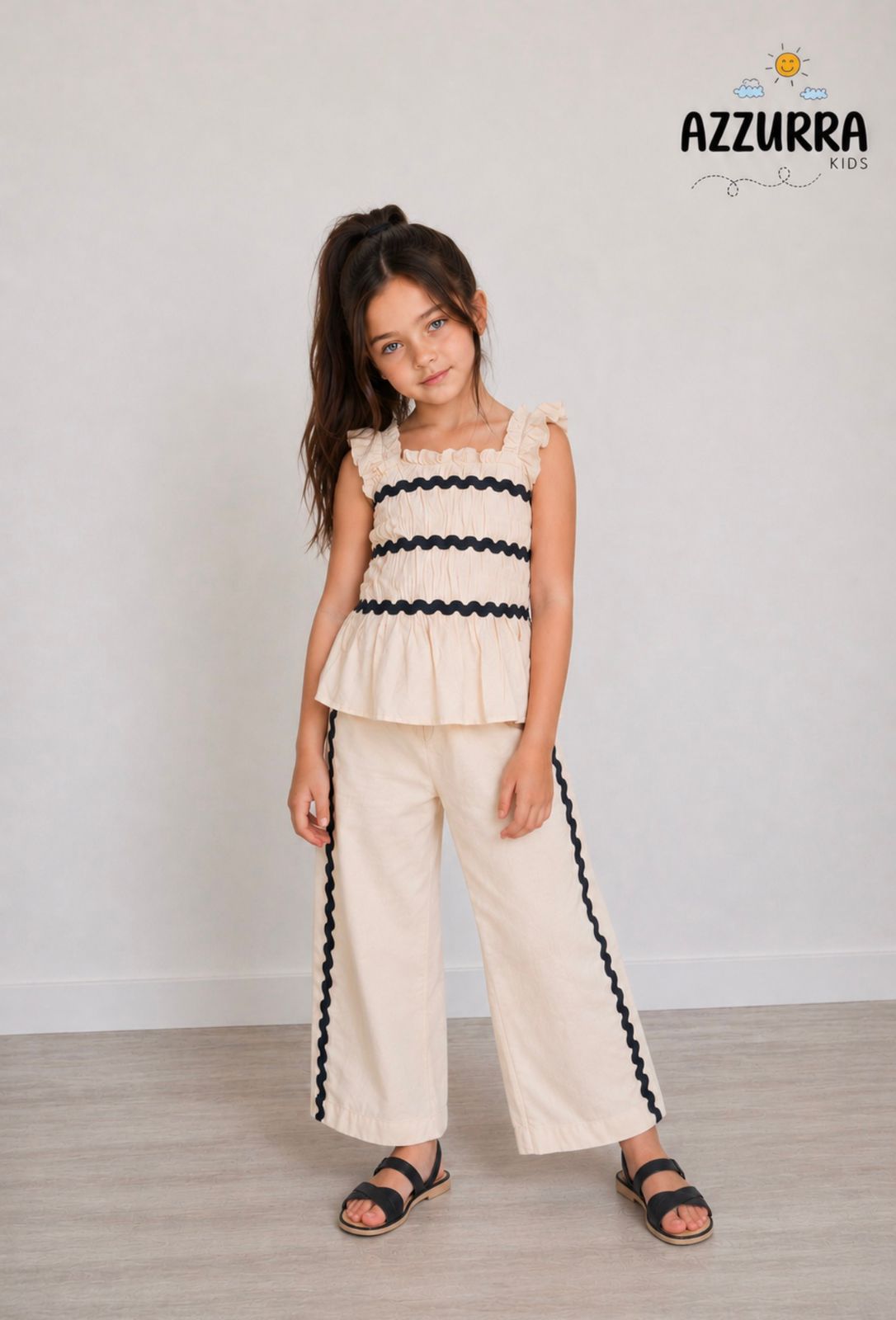BEIGE SET WITH BLACK STRIPS