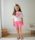 HEART PINK DENIM SHORT SET