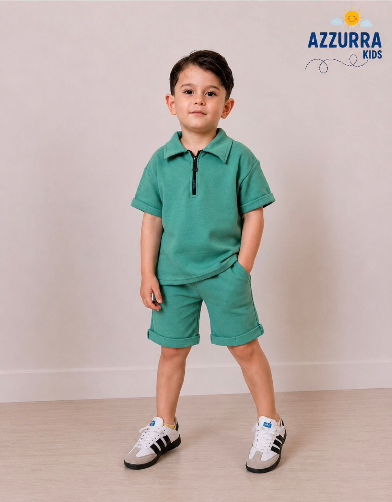 GREEN SHORT SET WITH ZIPPER