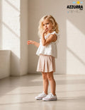 BEIGE SKORT SET WITH WHITE LINEN TOP