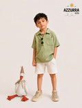 GREEN AND BEIGE LINEN SHORT SET