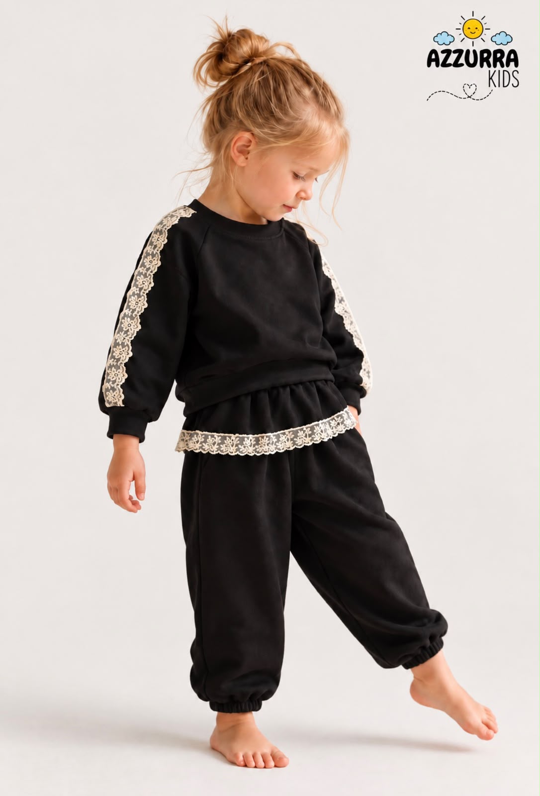 BLACK WITH WHITE LACE SET