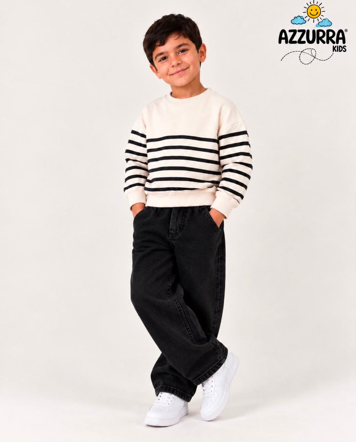 BLACK AND LIGH BEIGE DENIM SET