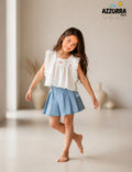 SKORT DENIM SET WITH WHITE LINEN TOP