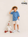 BLUE AND BEIGE LINEN SHORT SET