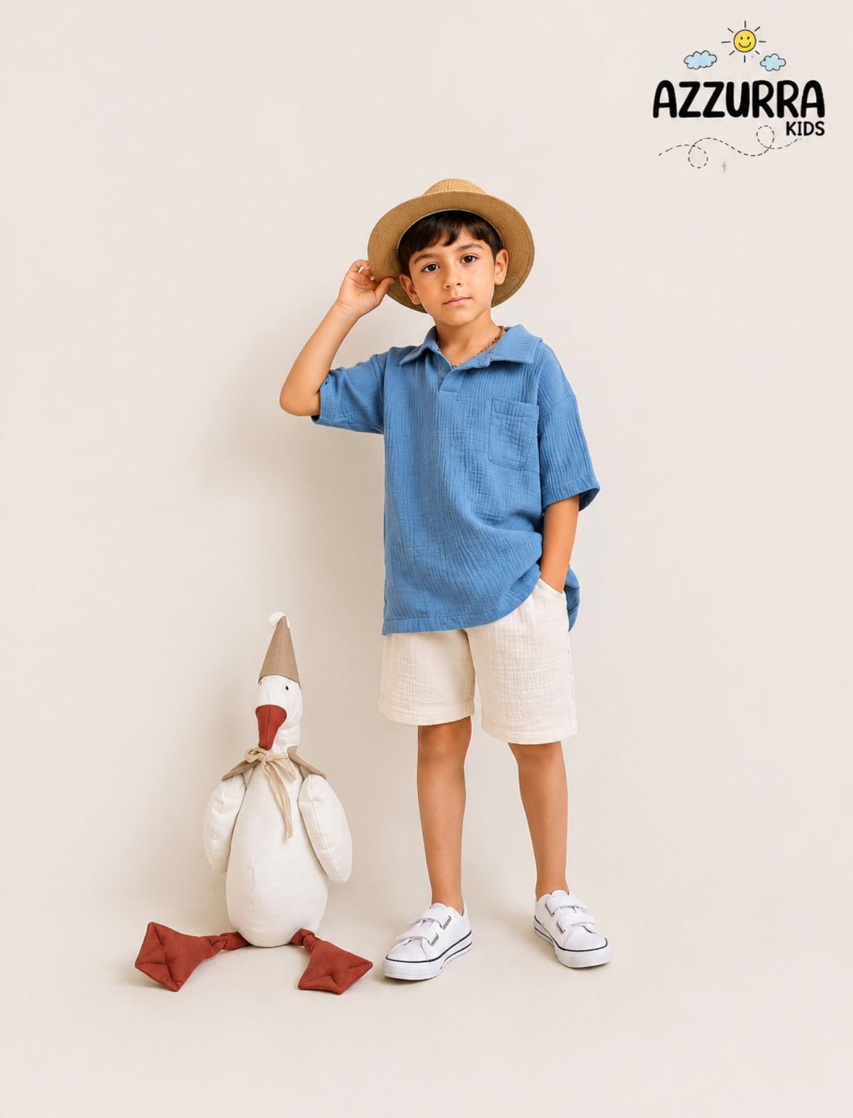 BLUE AND BEIGE LINEN SHORT SET