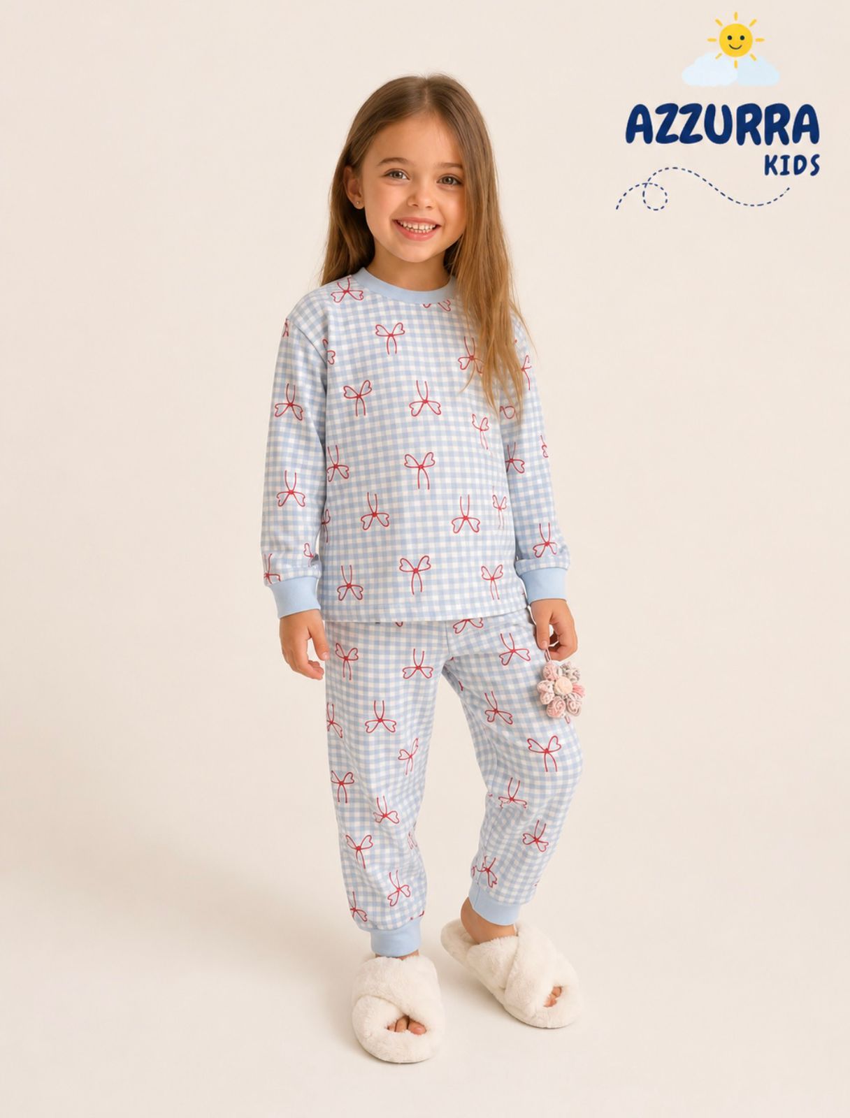 LIGHT BLUE RED RIBBON PJ ( 8-9 TO 12-13 YRS)