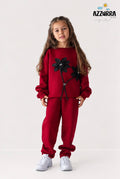 RED WITH BLACK FLOWERS FLEECE SET