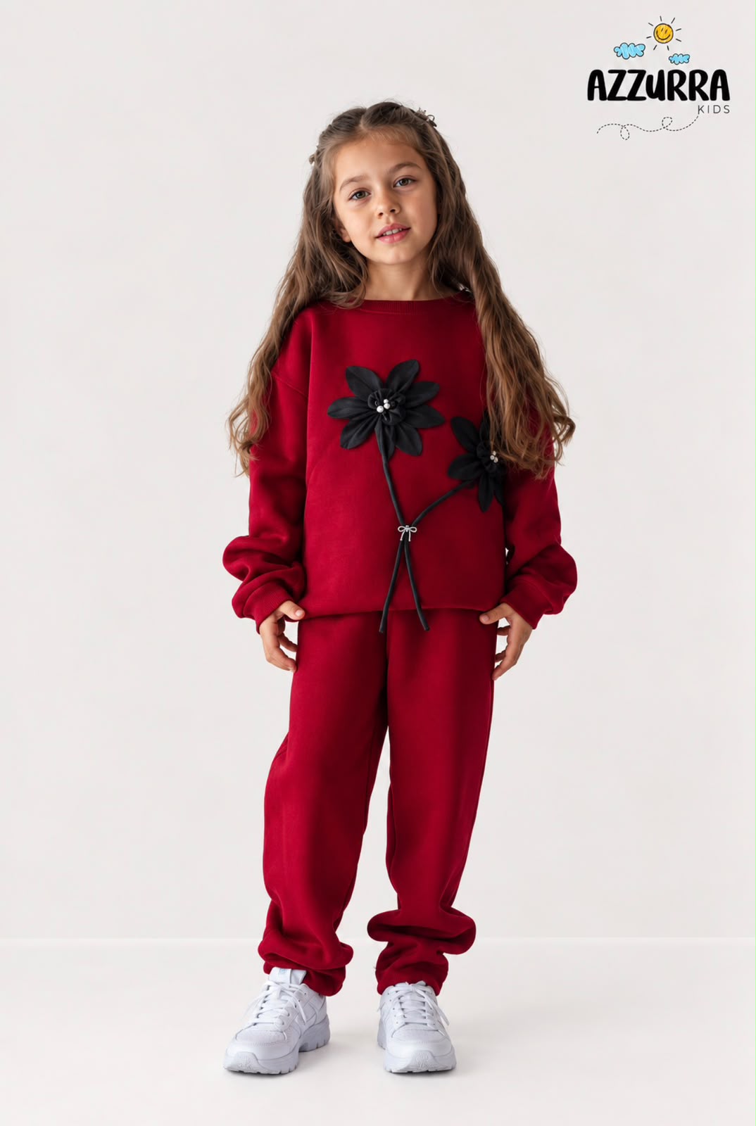 RED WITH BLACK FLOWERS FLEECE SET