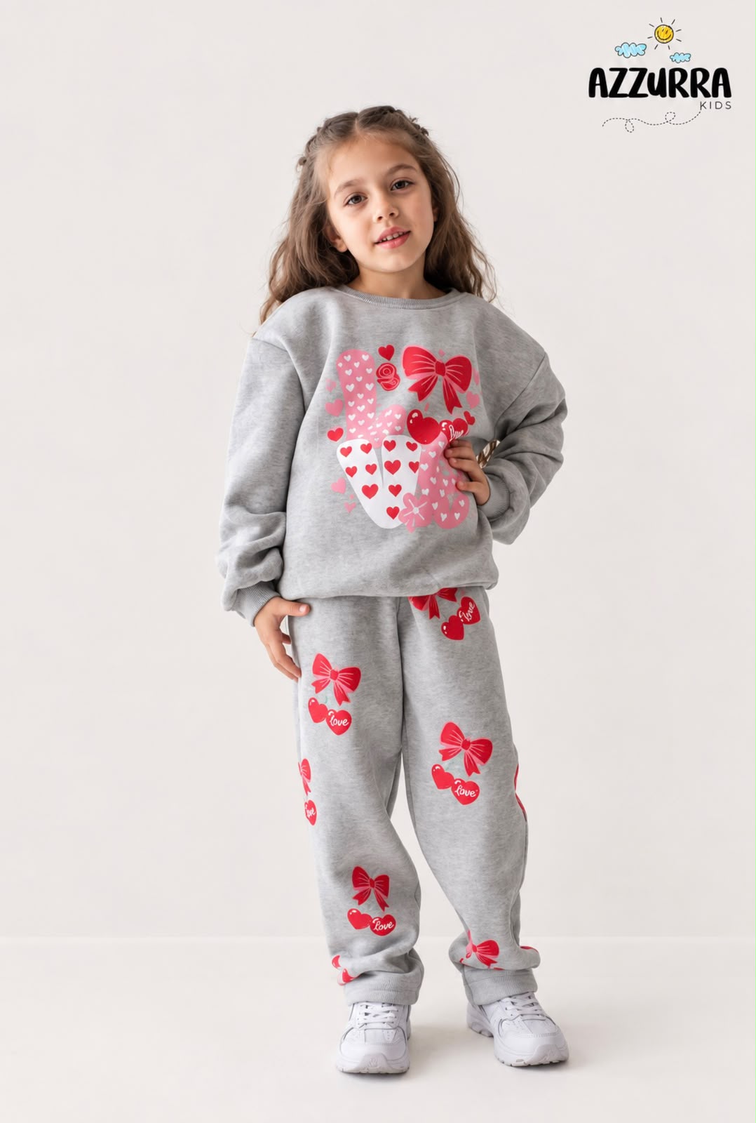 LOVE RED BOW FLEECE SET