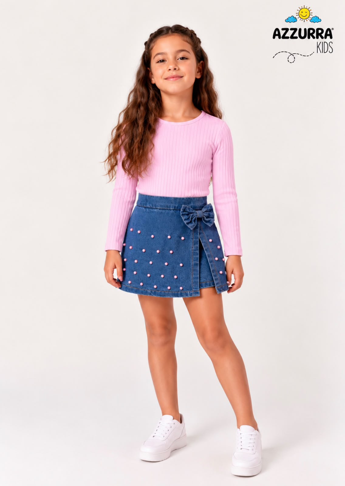PINK PEARLS DENIM SKORT