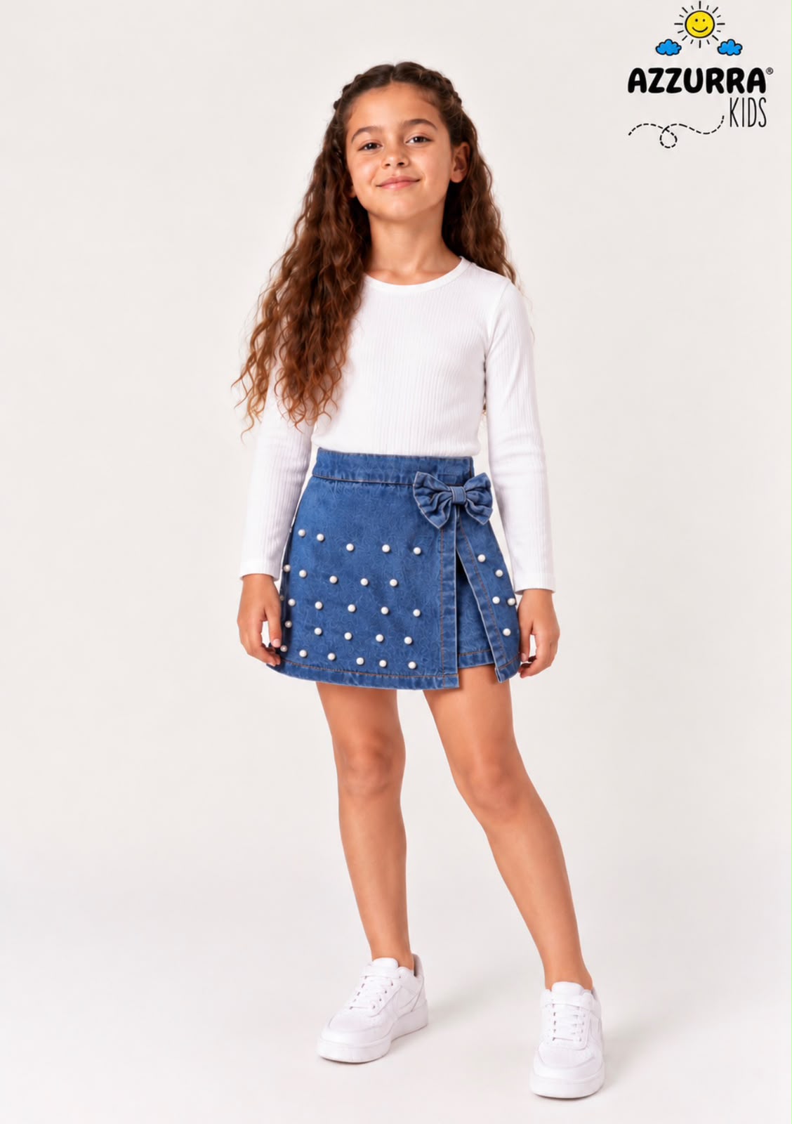 WHITE PEARLS DENIM SKORT