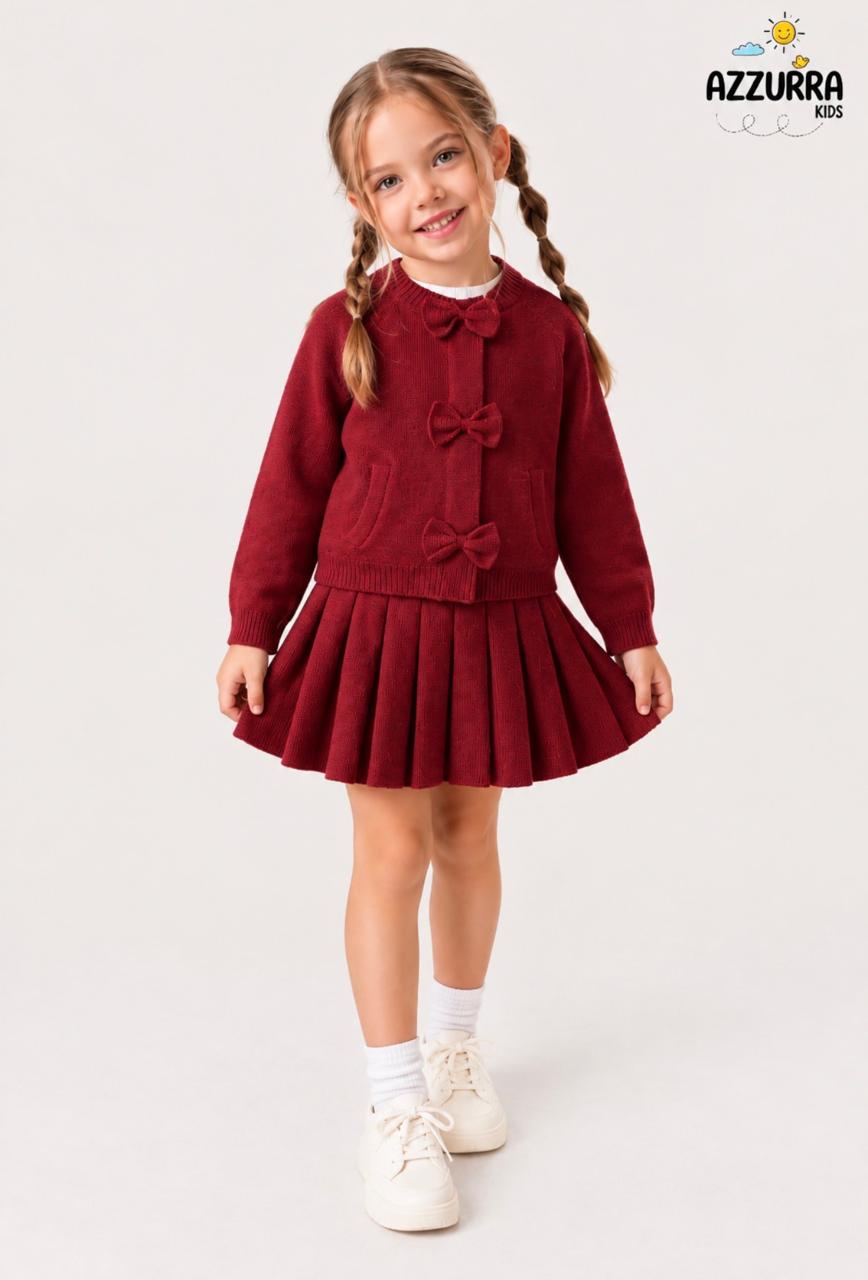 BURGUNDY BOW SKIRT SET