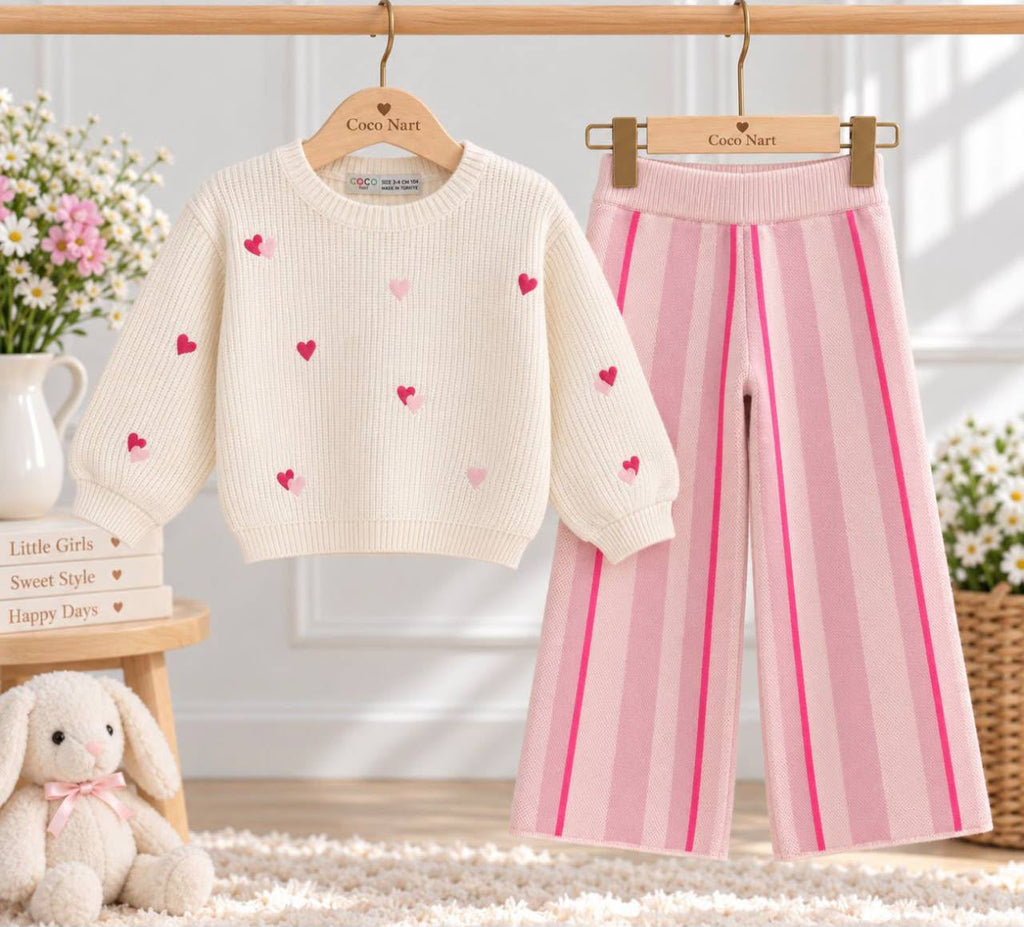 WHITE AND PINK HEART WOOL SET
