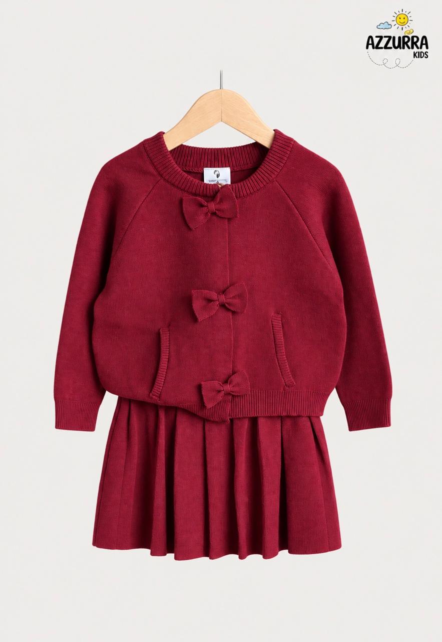BURGUNDY BOW SKIRT SET