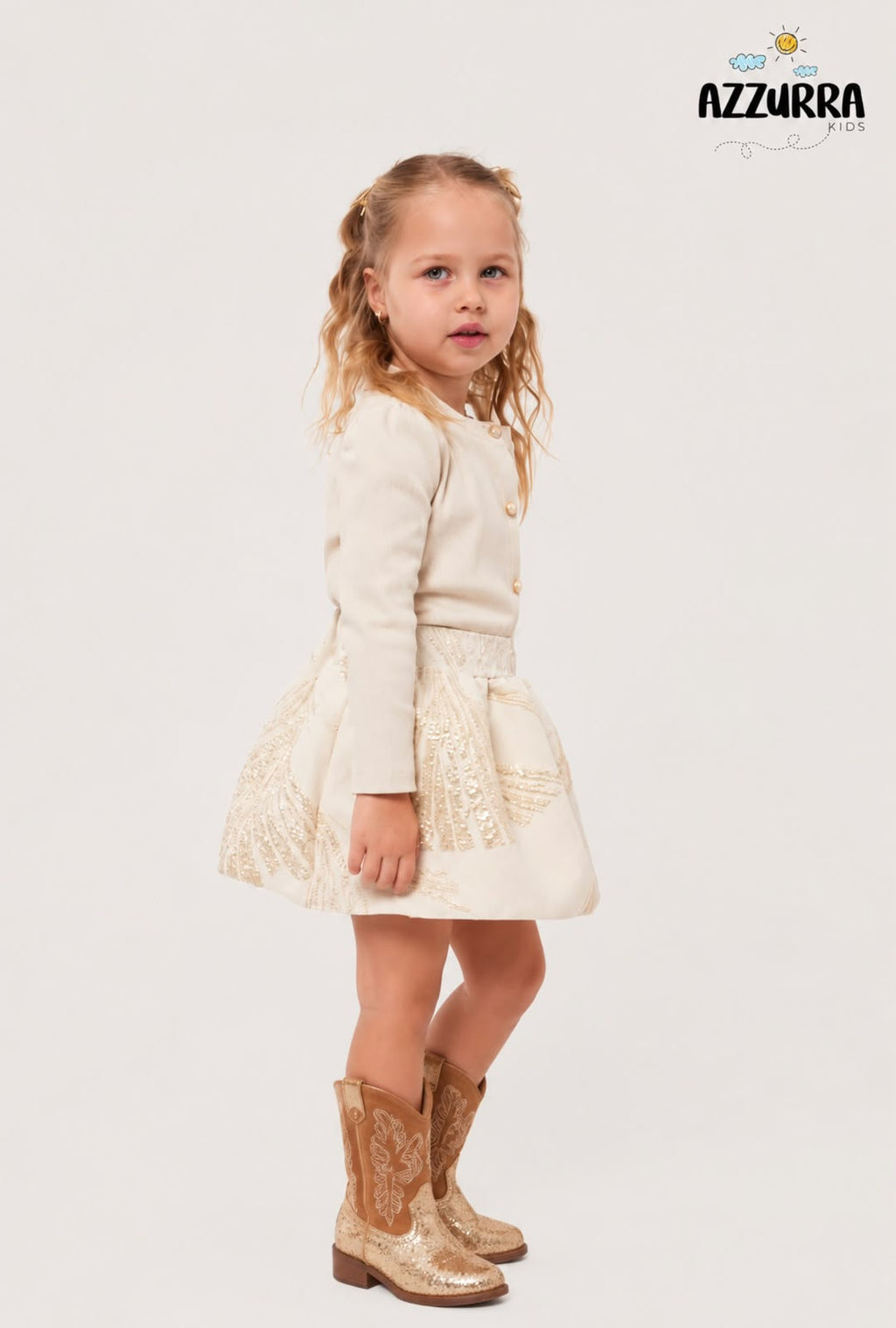 LIGHT BEIGE AND GOLD SKIRT SET