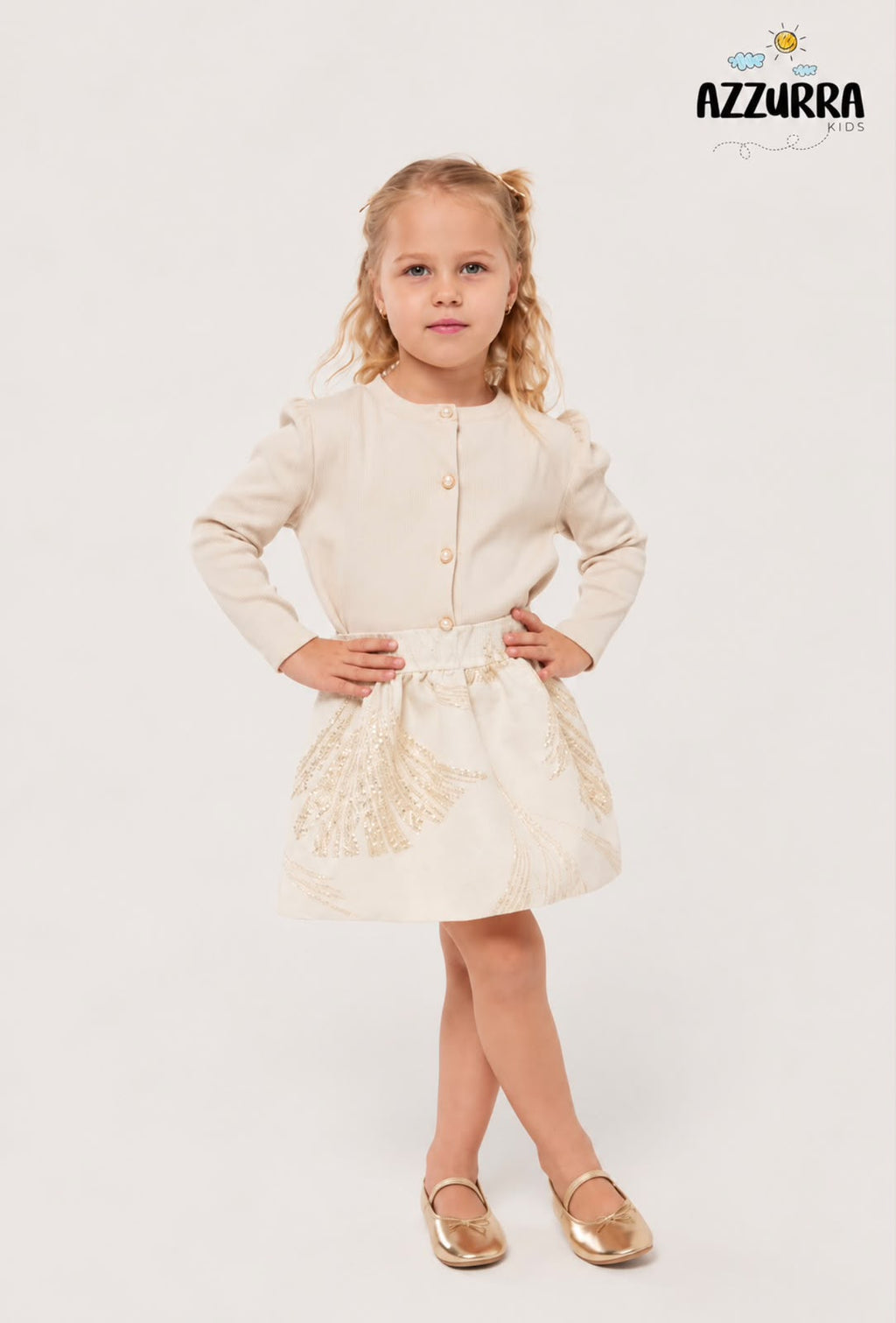 LIGHT BEIGE AND GOLD SKIRT SET