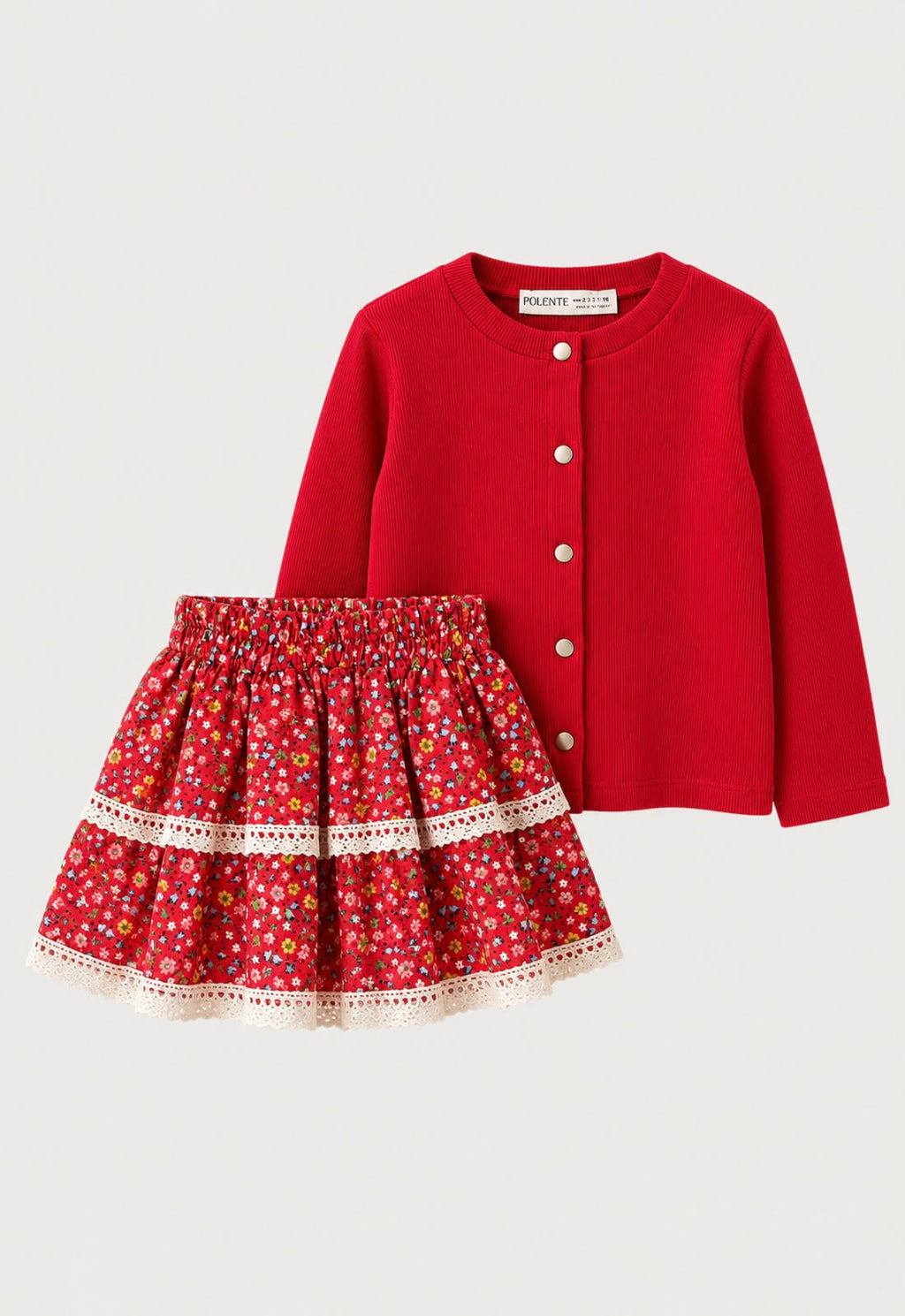 RED FLORAL SKIRT SET