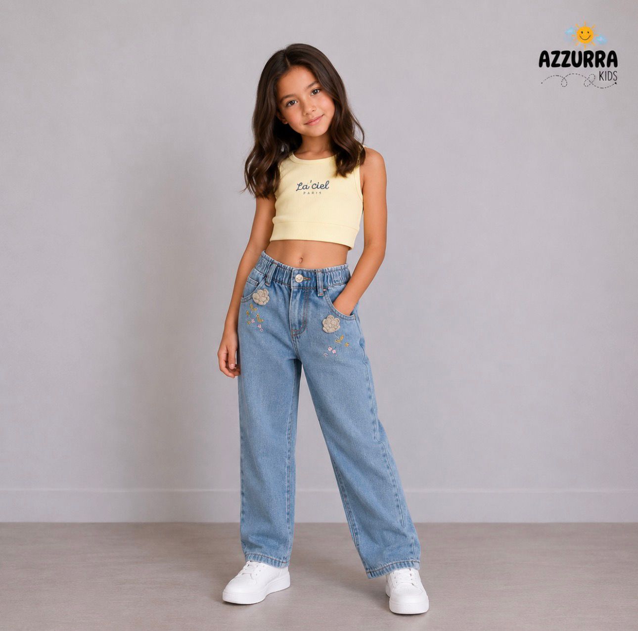 CROP TOP AND DENIM JEANS
