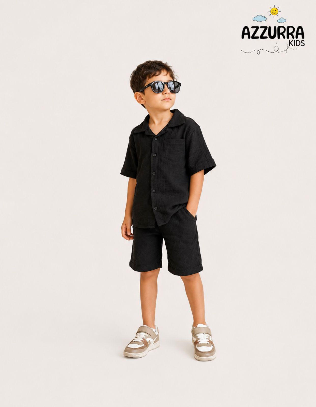 BLACK LINEN SHORT SET