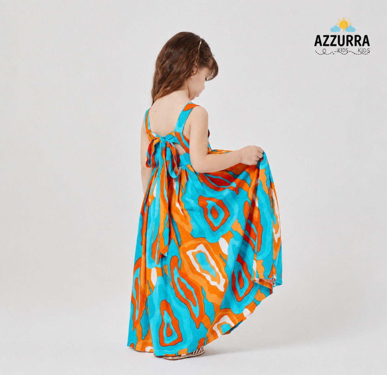 AQUA BLUE AND ORANGE DRESS