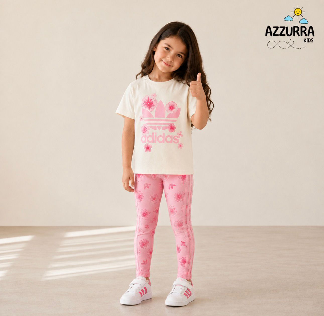 FLORAL WHITE AND PINK ADIDAS SET